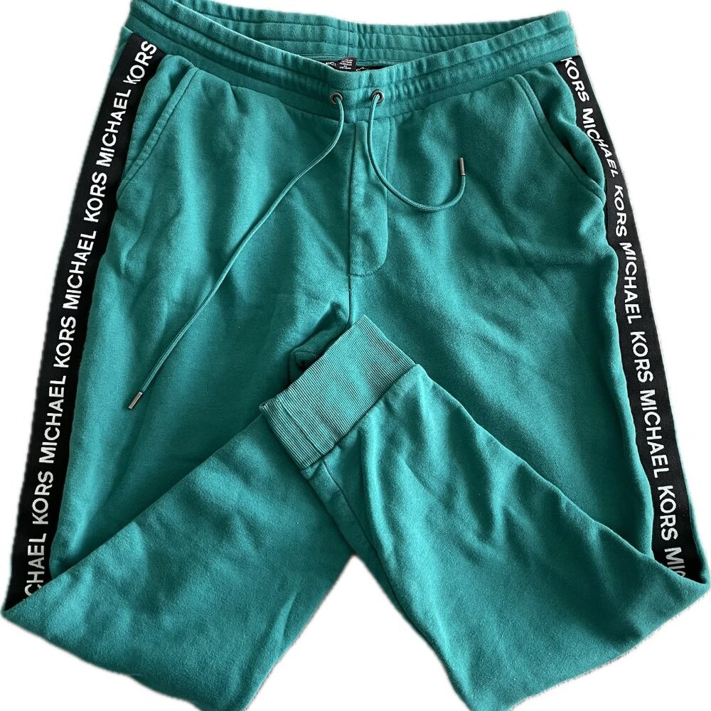 Michael Kors Men's Teal Track Pants with Side Logo Tape